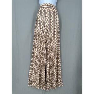Farm Rio Pants Womens Small Beige Print Wide Leg Pull On Beach Boho High Rise